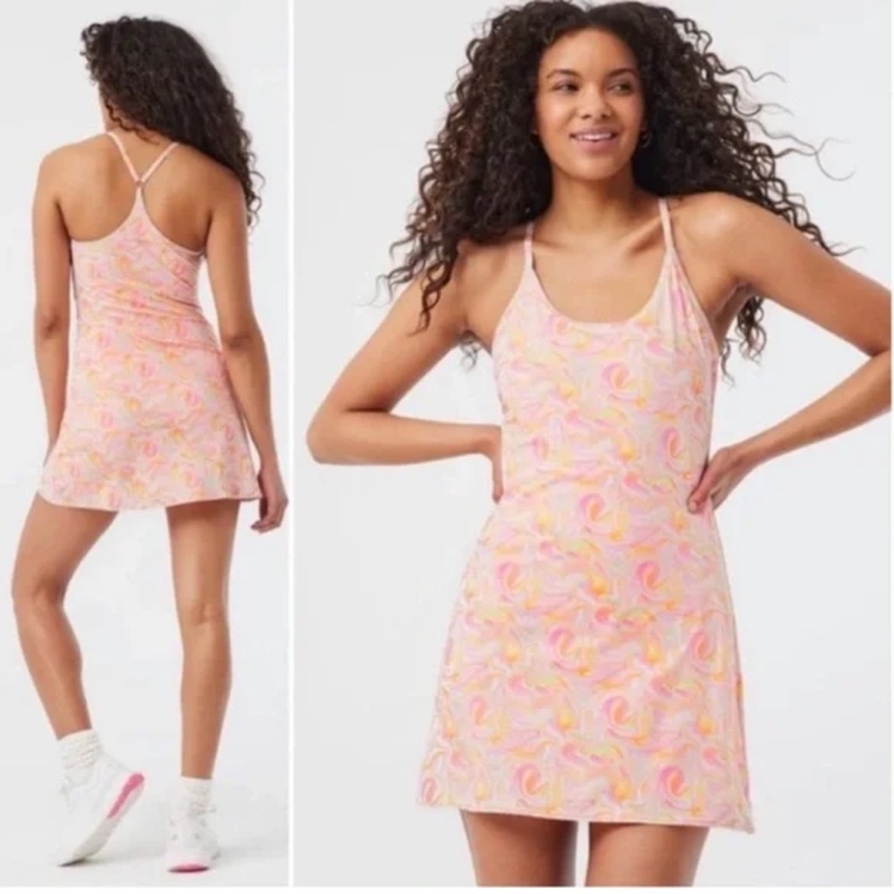 Outdoor Voices Exercise Pink Marble Racer back lined nylon spandex mini M dress